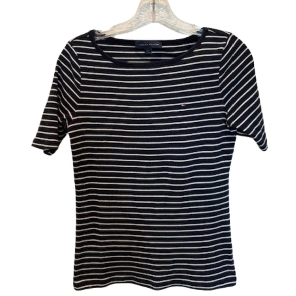 Tommy Hilfiger Navy Striped Tee Women’s Size S Classic Summer
